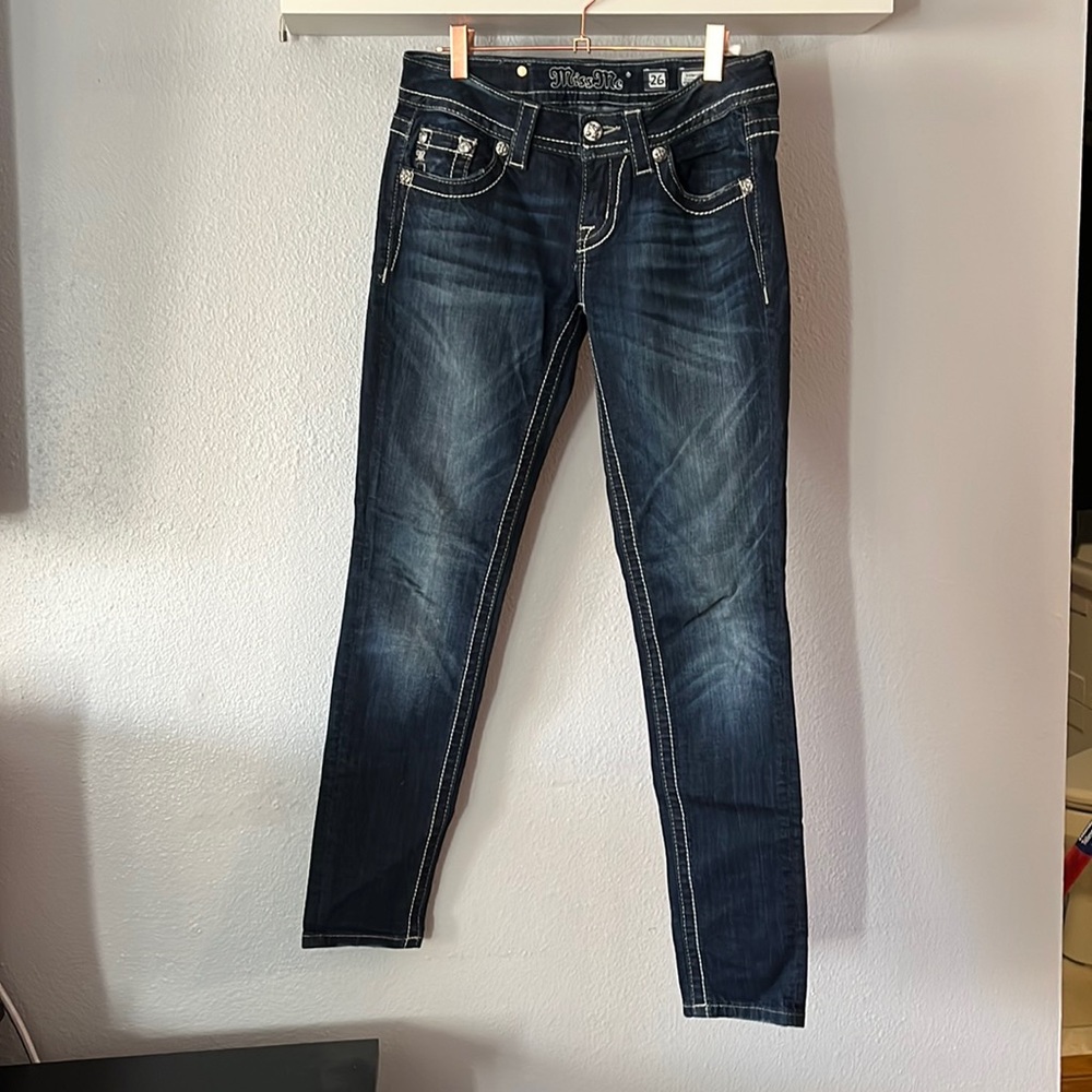 MISS ME Jeans Signature Ankle Skinny  Studs Jewels Flap pocket Stitch Size 26/29